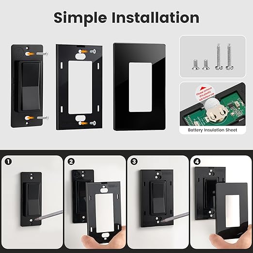SURAIELEC Remote Control Outlet, Wireless Light Switch, Decorator Rocker Wall Switch, 15 AMP, 100ft RF Range, No Wiring No WiFi, for Plug in Pendant Light, Lamp, Small Electrical Appliance, Black