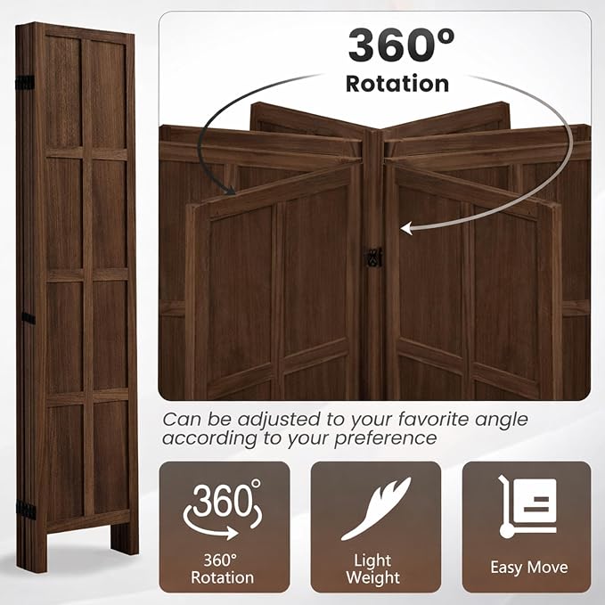 4 Panel Wood Room Divider and Folding Privacy Screen 67″, Freestanding Wall - Image 5