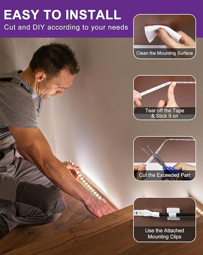 HitLights LED Strip Lights Neutral White 4000K, 16.4ft Dimmable Tape Light, 300LEDs, 150Lm/ft, CRI>90, UL Listed, 12V Flexible Rope Lights for Bedroom, Kitchen, Cabinet (Power Source Not Included)