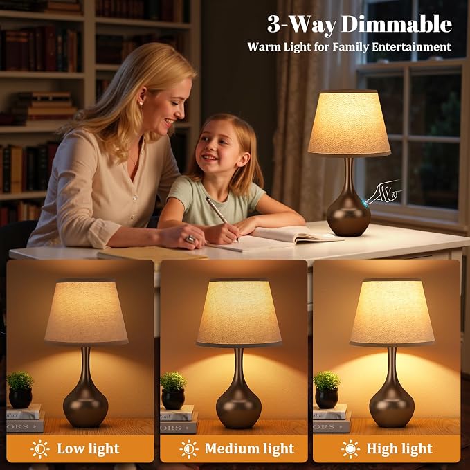 16.1" Touch Table Lamp for Nightstand, 3 Way Dimmable Small Bedroom Lamp | - Image 2
