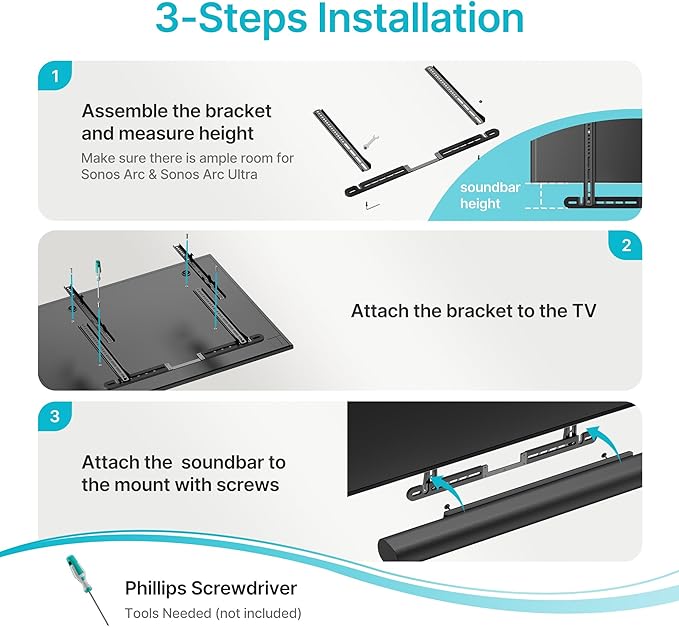 PEGZONE Soundbar TV Mount Compatible with Sonos Arc & Sonos Arc Ultra,Hold 22 Lbs, Soundbar Mount for TV for Surround Sound,Two Installation Options,Black
