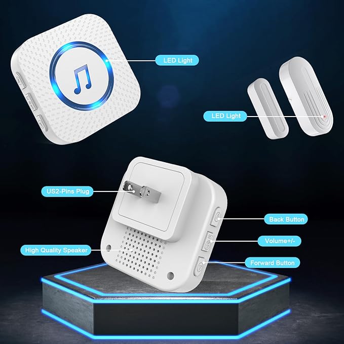 SanJie Door Sensor Chime for Door Opens, Business/Home/Office/Store, 500 FT Range, 26 Chimes, 5 Adjustable Volume, 3 Sensors + 2 Receivers