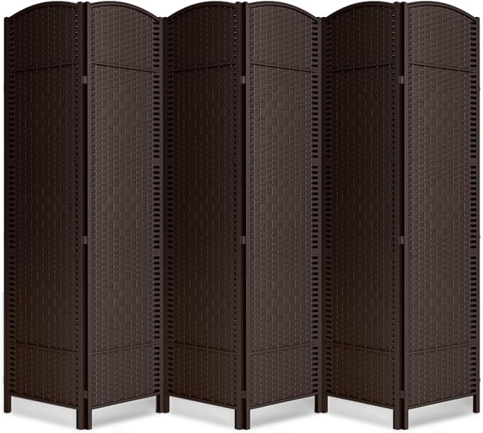 6 Panel Folding Room Divider, Woven Privacy Screen, Chocolate | Solid wood frame by cocosica