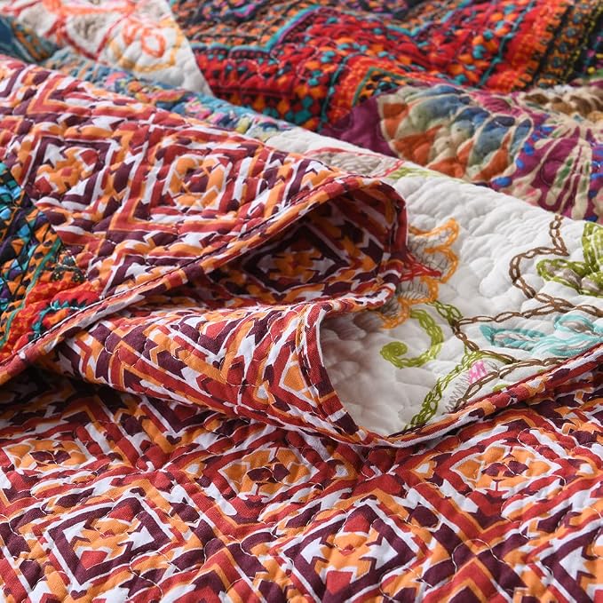 Autumn Dream Cotton Patchwork Bedspread Quilt Sets, Reversible Bedding Coverlet - Image 8