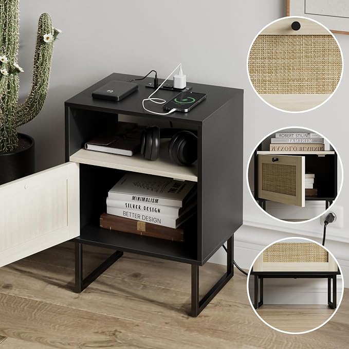 Masupu Boho Night Stand, Small Rattan Side Table, Wood Nightstand - Image 7