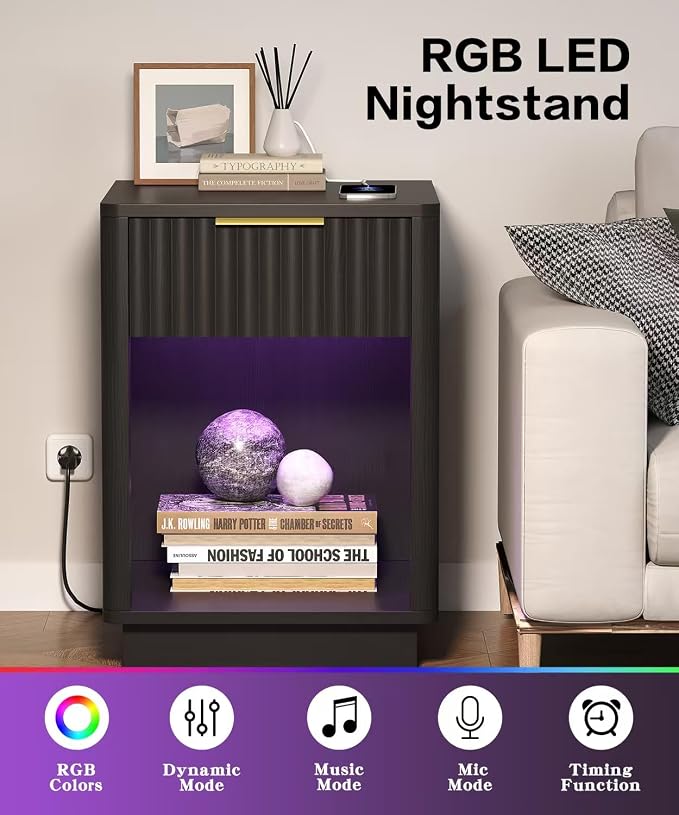 Akxomel Fluted Nightstand Set 2 Bedside Table - Image 4