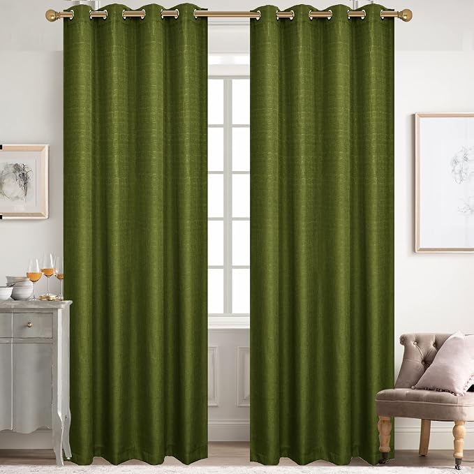 Diraysid 100% Blackout Curtains Olive Green Linen Curtains - Image 3