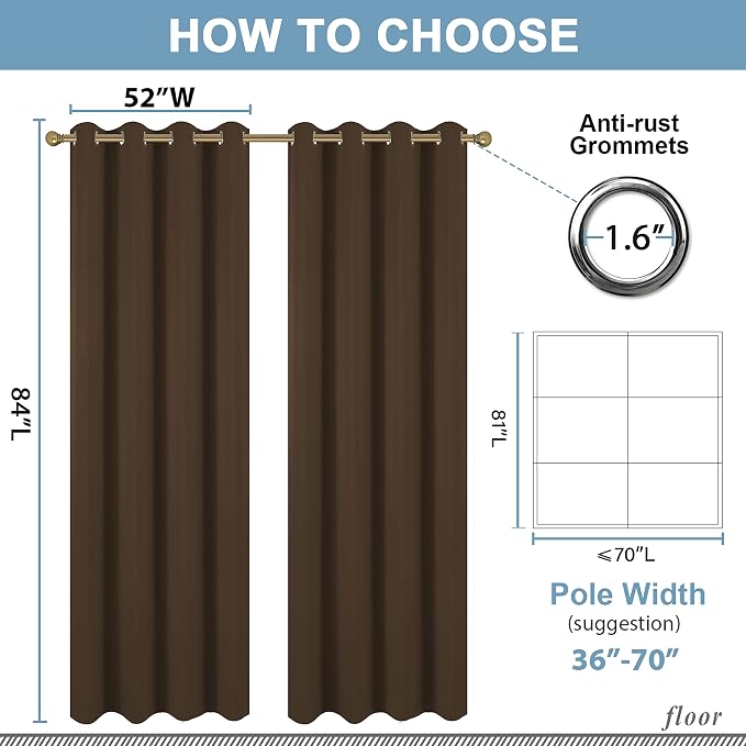 Diraysid Chocolate Brown Grommet Blackout Curtains - Image 6