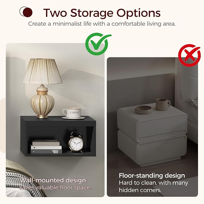 MAHANCRIS Floating Nightstand Set of 2, Wall Mounted Bedside Table | Black - Image 5