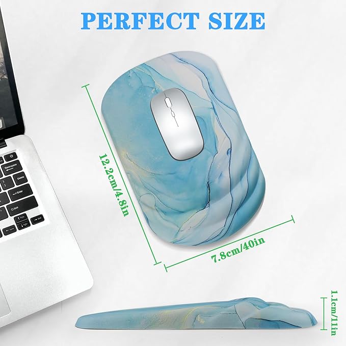 Mouse Pad Wrist Wrist Rest, Comfortable Memory Foam Wrist Rest, Non-Slip PU Base, Ergonomic Wrist Support and Arm Rests for Gaming, Office, Computer Use, Relieve Typing Pain (Blue Marble)