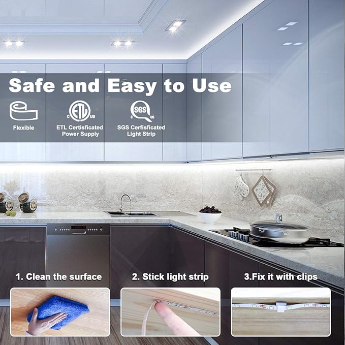 MY BEAUTY LIGHT LED Strip Lights White, 50.5ft Dimmable LED Light Strip with RF Remote, 24v Plug-in Adhesive Rope Lights with Timing Mode for Living Room Bedroom Kitchen