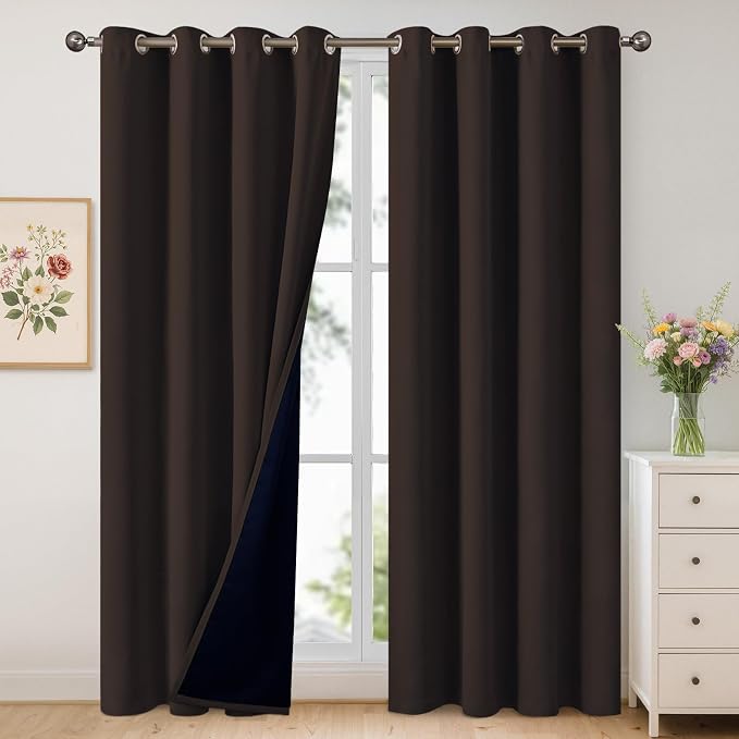 YoungsTex Dark Brown 100% Blackout Curtains 84 Inch Length, Room Darkening by YoungsTex