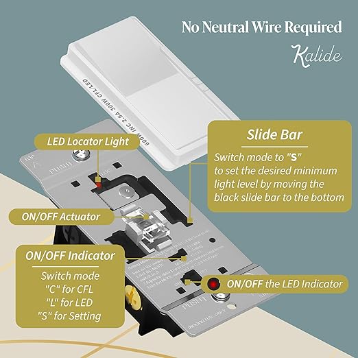 TOPGREENER Dimmer Light Switch, LED Slide Dimmer Switch,for 300W Dimmable LED/CFL Lights and 600W INC/HAL Bulbs, Single Pole/3-Way, Wall Plate Included, UL Listed, White, 3 Pack