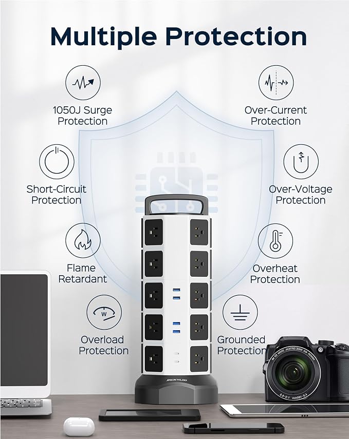 Power Strip Tower Surge Protector, 20 Outlets 6 USB (2 USB C) Charging Station, Extension Cord with Multiple Outlets, 1050J 1625W/13A Outlet Extender 6.5ft Extension Cord for Home Office