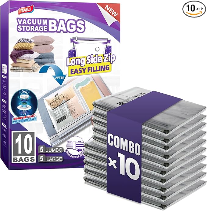 TAILI 10 Pack Vacuum Storage Bags, 2 Size Combo, Space Saver by TAILI