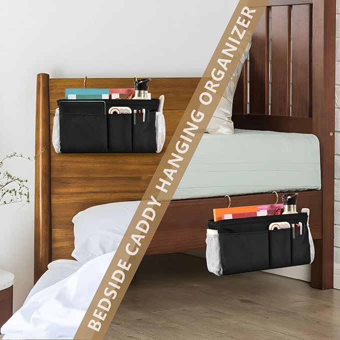 DOMIKING Black Bedside Caddy for Dorm Bed Recliner Armrest Organizer - Image 7