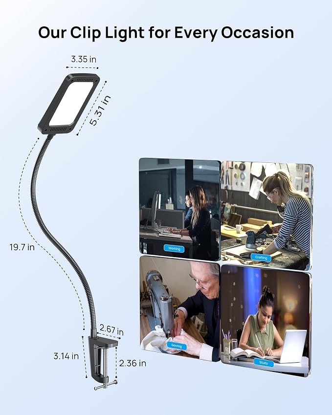 TROND LED Desk Lamp with Clamp, 6000K Daylight, Flexible Gooseneck on Light | - Image 5