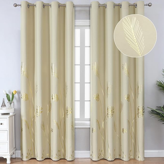 Beige Blackout Curtains 84 Inches Long, Room Darkening Curtains by ESTELARTEXTILER