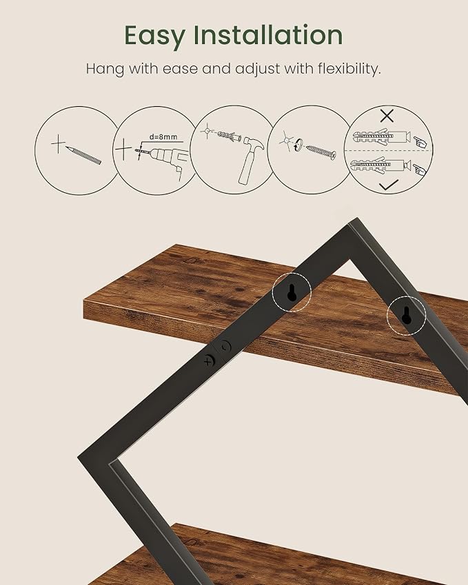 Floating Shelves, 2-Tier Hanging Shelves, Wall Shelf Set of 2, Wall Mounted - Image 5