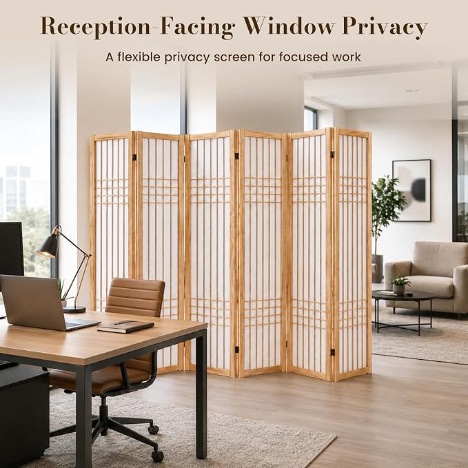 6 Panel Room Divider, 66.9" Tall Folding Privacy Screen, Natural | Shoji Screen - Image 5