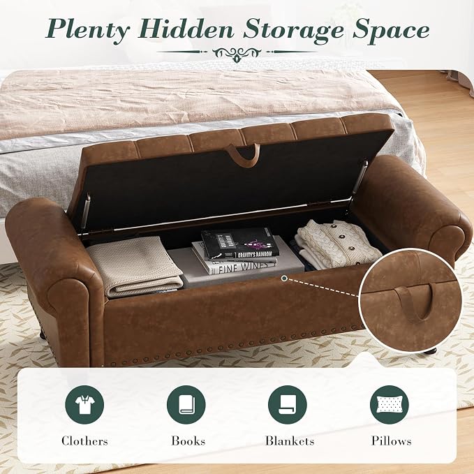 Apicizon 51” Bench with Storage, Upholstered Tufted Button Bedroom Bench with - Image 6