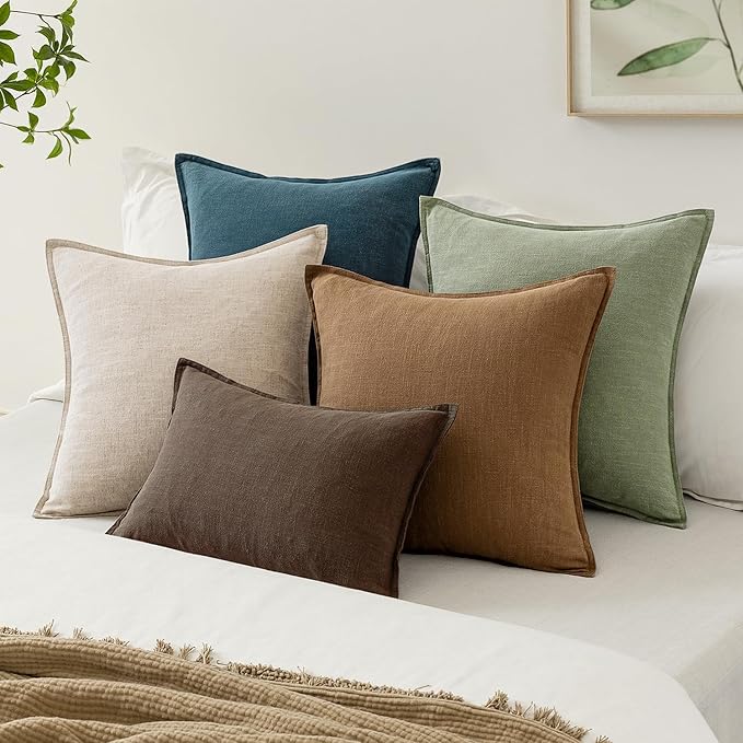 EMEMA Decorative Linen Throw Pillow Covers 26x26 Inch Grass Green Boho Farmhouse Neutral Couch Throw Pillows for Bed Pack of 2 Accent Pillowcase Modern Sofa Cushion Livingroom Home