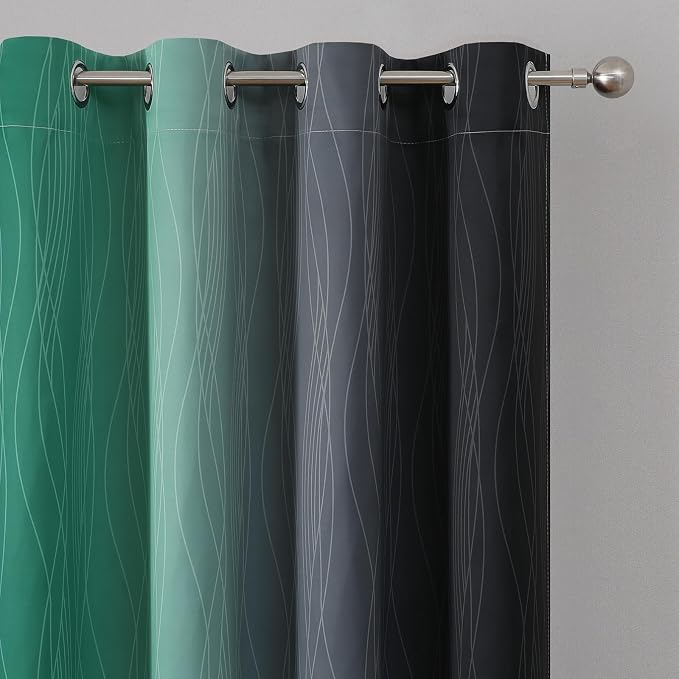 Black and Green Ombre Blackout Curtains 45 Inches Long | Gradient Color Curtains - Image 4