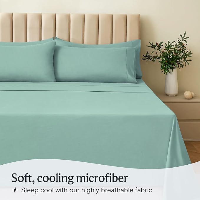 LuxClub 3 PC Twin XL Sheet Set, Deep Pockets Wrinkle Free Cooling Bed Sheets Hotel Bedding for Women, Men, Kids & Teens, Includes 1 Fitted Sheet, 1 Flat Sheet and 1 Pillowcase-Silky Soft Light Teal