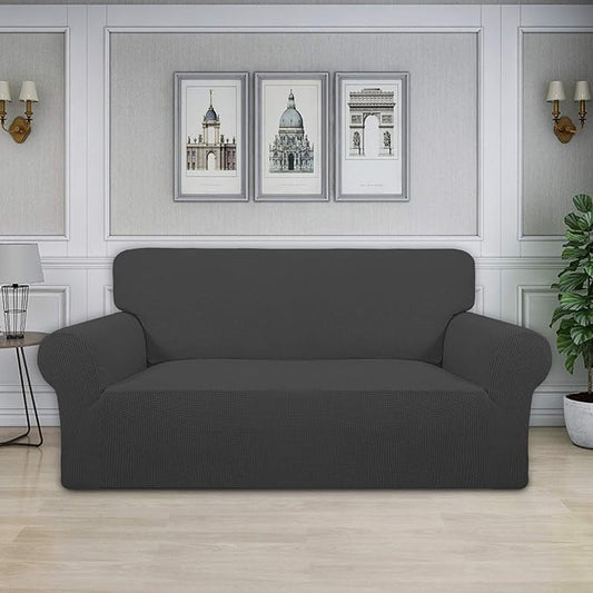 Easy-Going Stretch Oversized Loveseat Slipcover 1-Piece Sofa Cover Furniture Protector Couch Soft with Elastic Bottom for Kids Polyester Spandex Jacquard Fabric Small Checks Dark Gray
