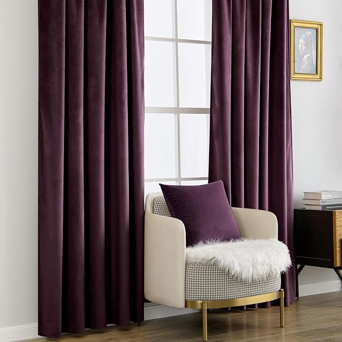 MIULEE Dark Purple Velvet Curtains 52x90 inches Luxury Blackout Curtains | - Image 7