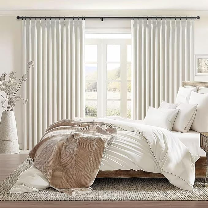 Natural Pinch Pleated Full Blackout Curtains Linen Blended Room Darkening - Image 6