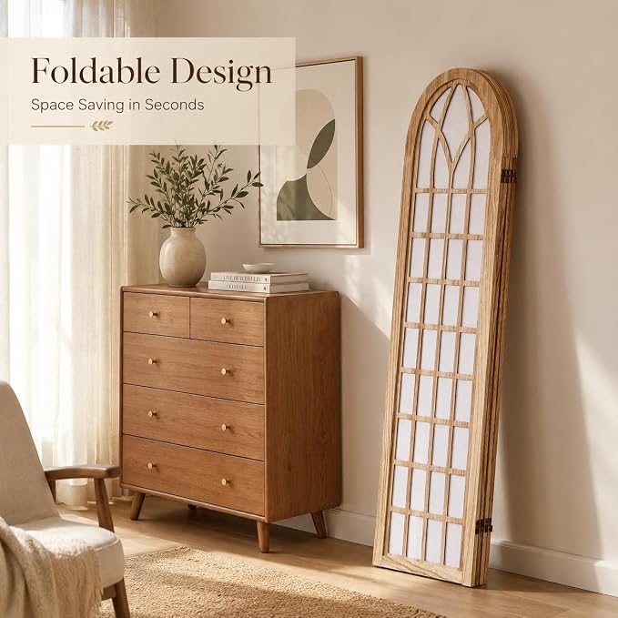 4 Panel Shoji Room Divider Folding Privacy Screen Light Brown | Freestanding - Image 5