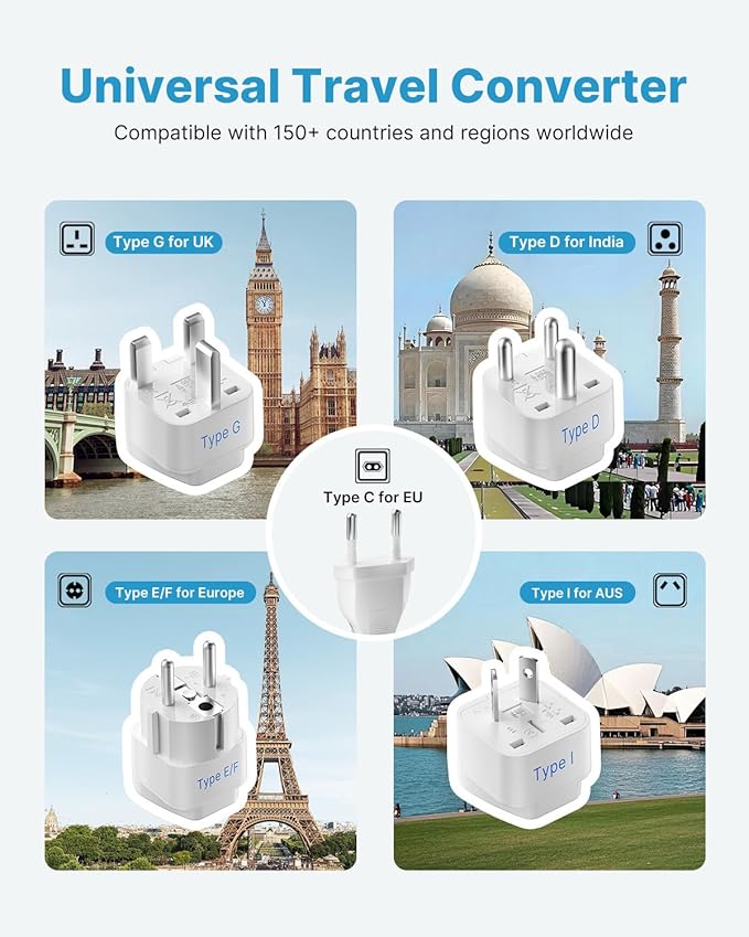 220V to 110V Converter for European Travel, VINTAR 200W Mini Universal Travel Adapter Voltage Converter US to Europe, International Step Down Power Converter Adapter Combo for EU UK AUS India