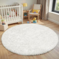 White Round Fluffy Rug 5ft Plush Fuzzy Shaggy Carpet | Soft Rugs by Unknown