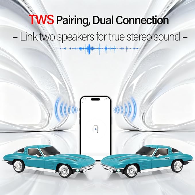 WSTER Retro American Style car Bluetooth Speaker, Portable Wireless Outdoor Speaker, TWS Stereo, Support USB/TF/AUX, Party Bluetooth Speaker with Microphone,Classic car Gifts for Men(Green)