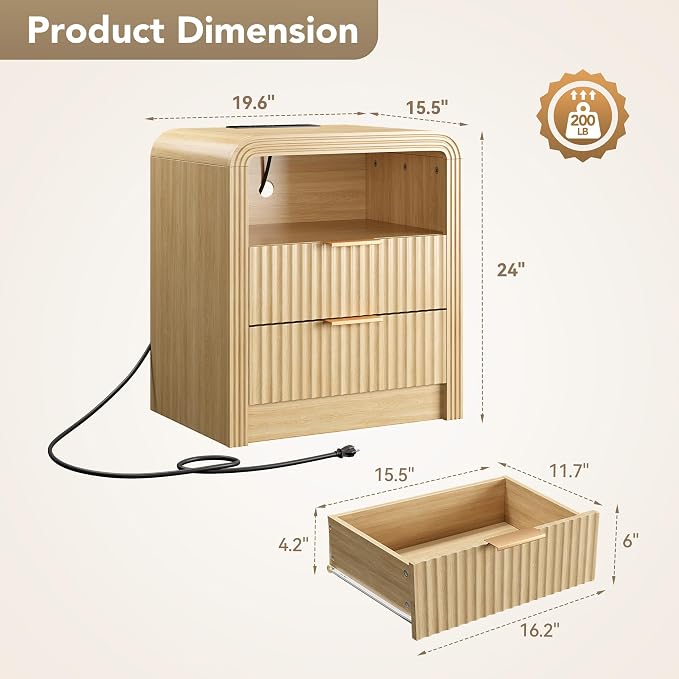 Decofy Fluted 2-Drawer Nightstand Set of 2 - Image 2