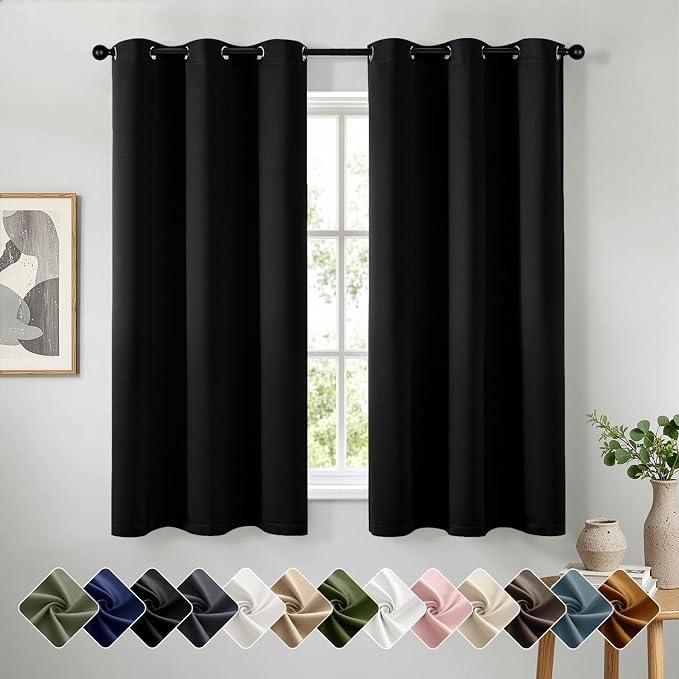 Black Blackout Curtains for Bedroom Living Room W40 x L63 Inch | 63 Inch Long by Woaboy