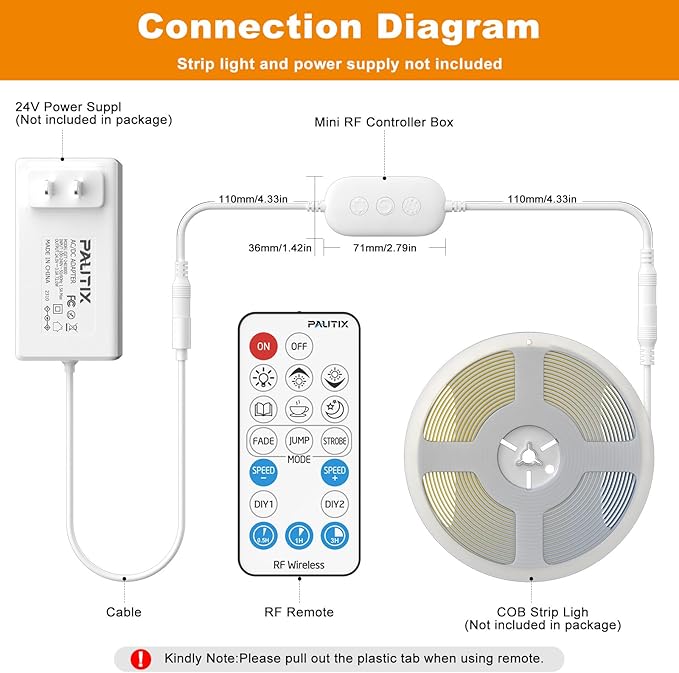 PAUTIX 2-Pack RF Remote LED Controller Dimmer,18-Key Wireless Remote and in-line Controller DC 12V-24V Switch Memory Function, for Single Color LED Strip Light,COB LED Strips,2835 3528 SMD LED Lights