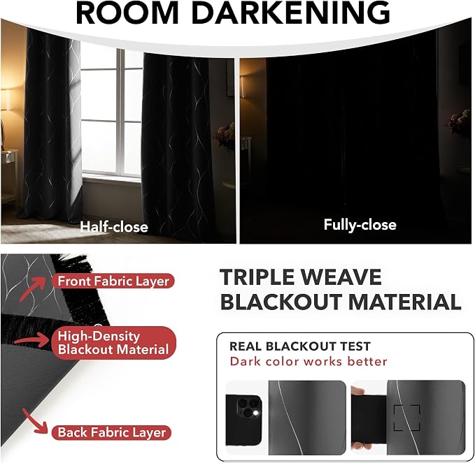 Deconovo Curtains for Living Room, Pattern Blackout Curtains 84 Inches Long | - Image 6