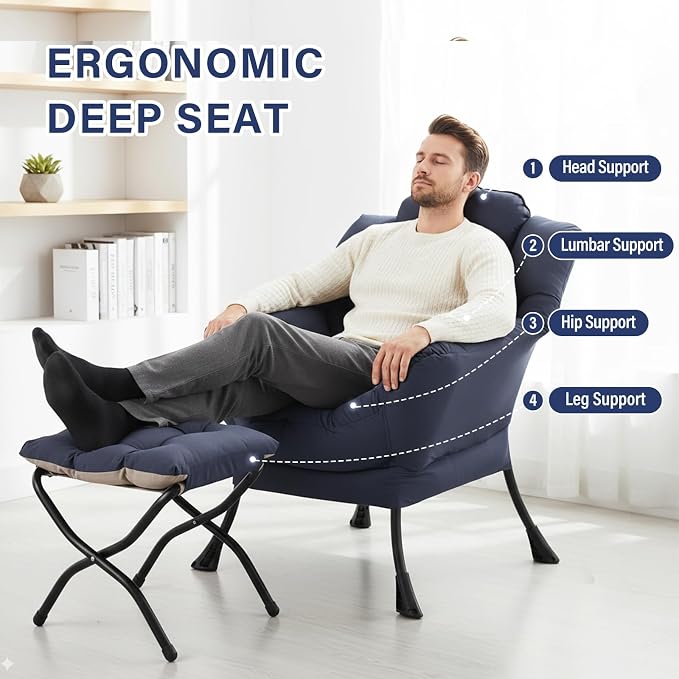 Furlide Lazy Chair with Ottoman, Modern Lounge Chair with Lumbar Pillow - Image 3