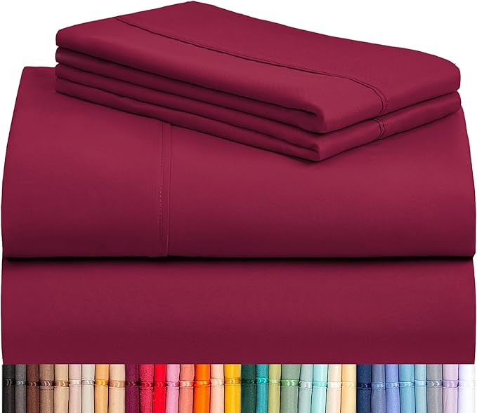LuxClub 4 PC California King Sheet Set, Deep Pockets Wrinkle Free Cooling Bed Sheets Hotel Bedding for Women, Men, Includes 1 Fitted Sheet, 1 Flat Sheet and 2 Pillowcases-Burgundy