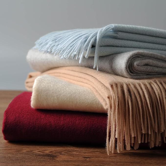 EP Mode 100% Pure Cashmere Throw Blanket for Sofa, Classic Design with Gift Box (Lt. Heather Grey)