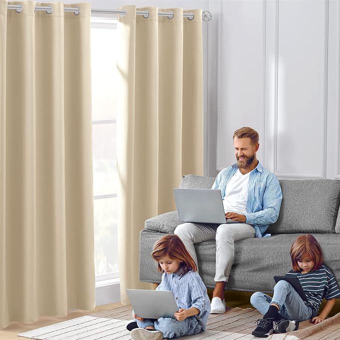 HOMEIDEAS Beige Blackout Curtains 52 X 84 Inch Bedroom Curtains 2 Panels Room - Image 2