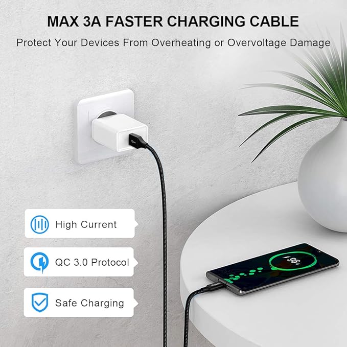 etguuds USB A to USB C Cable 6ft, 2-Pack, 3A Fast Charging Type C Charger Cord for iPhone 17 16 15 Pro Max 16e 17 Air, Samsung Galaxy S25 S24 S23 S22 S21 S20 A17 A16 A56 A55 Flip Fold, Black