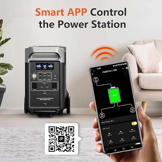 FOSSiBOT F3600 Portable Power Station, 5x120V AC Output 3600W/3840Wh LiFePO4 Battery Expandable to 11520Wh, Electrical Solar Generator for Garage, Home, Off-Grid Living, Camping, RVs