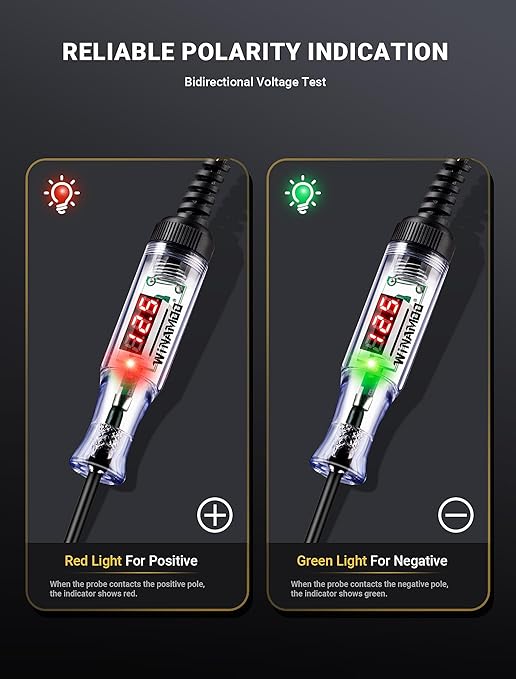 WINAMOO Automotive Test Light with 3-120V LED Digital Voltage Display, Auto Circuit Tester with Voltmeter & Dual Color Polarity Indicate, Electric Test Pen w/Stainless Probe for Car/Truck/SUV Checker