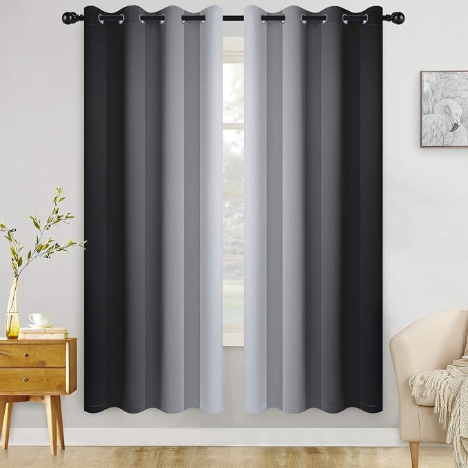 COSVIYA Grommet Ombre Black Room Darkening Curtains 72 inch by COSVIYA