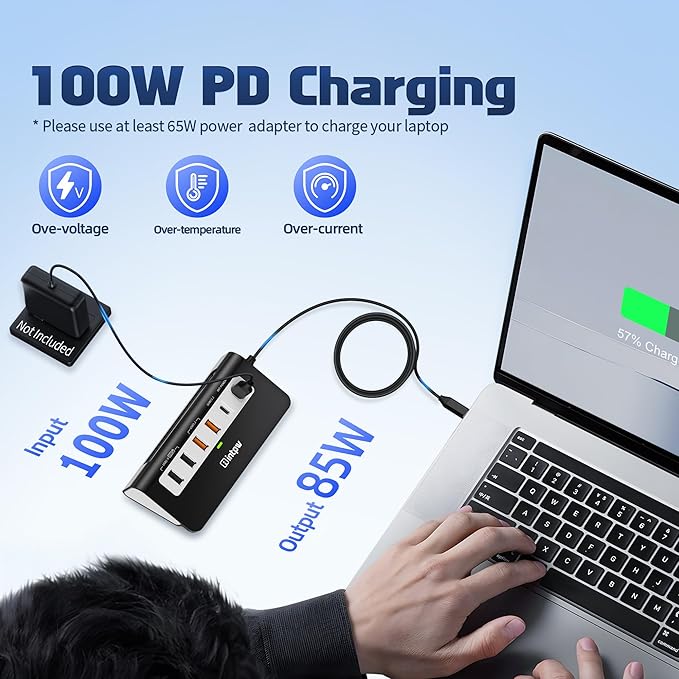 intpw P9 PRO USB C Hub 10Gbps, 9-in-1 USB C Docking Station 3.28FT with 4K@60Hz HDMI, 3 Type-C/A 3.2, 2 Type-A 2.0, PD 100W, SD/TF Port, Black Aluminum USB Hub for Laptop, iPhone 17, MacBook Air/Pro