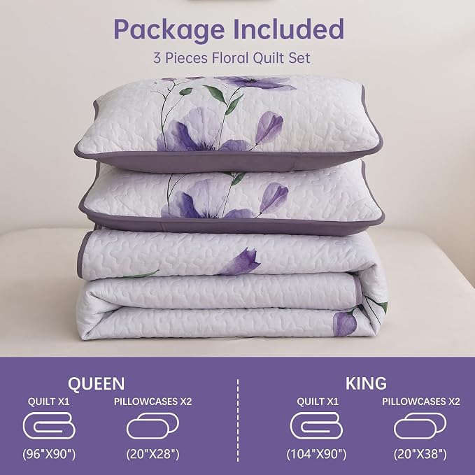 Mybedsoul Full/Queen Quilt Set Purple, Reversible Polyester Coverlet Set - Image 8
