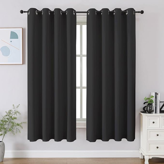 CUCRAF Dark Grey Blackout Curtains 54 inch Length 2 Panels Set, Room Darkening by CUCRAF